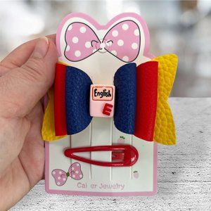 Back to School Hair Bow Faux Leather for Girls & Toddler Snaps Clip Kindergarten